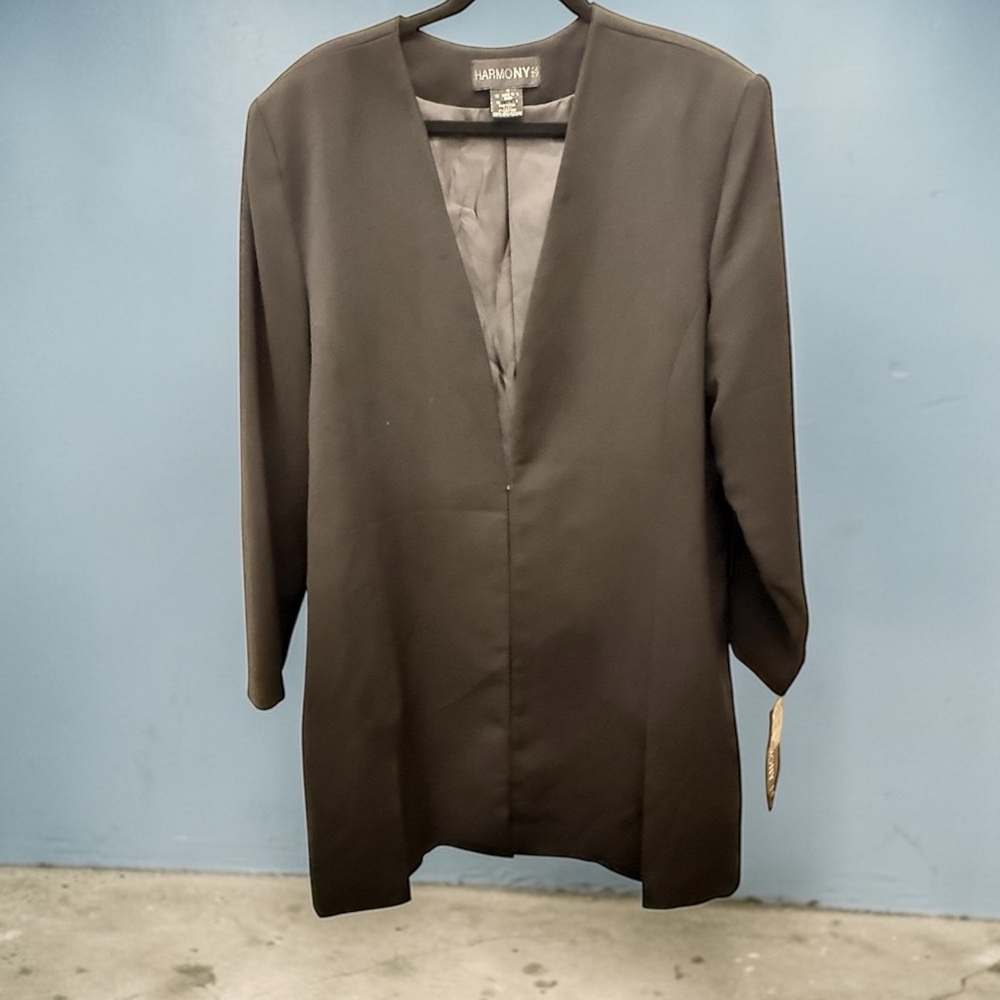 Black Collarless Longline Blazer Jacket